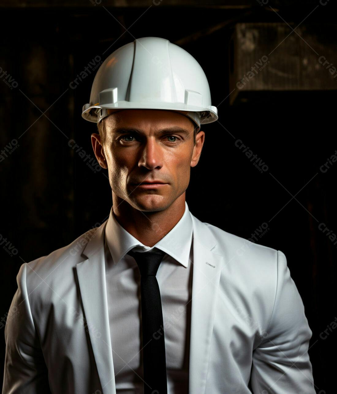 Engenheiro em terno branco e capacete