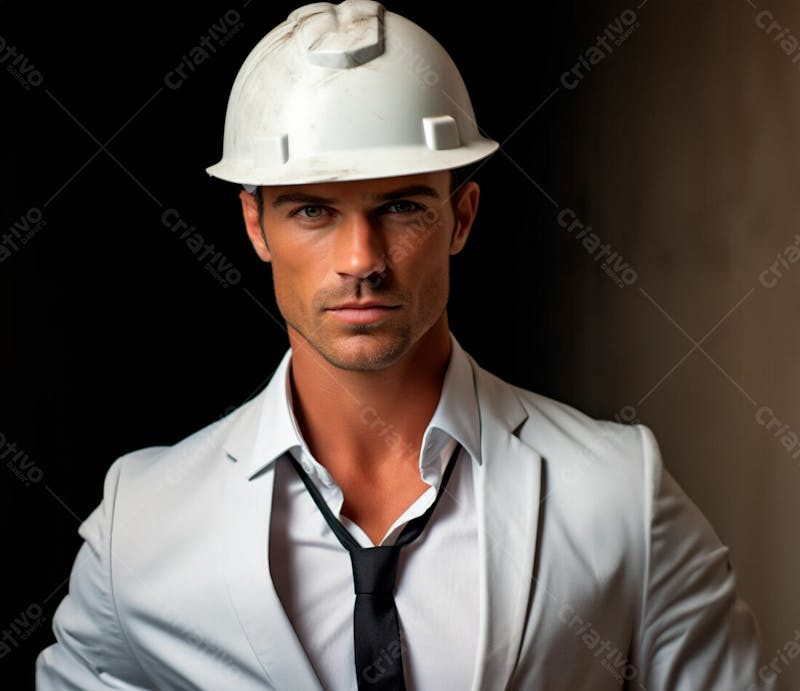 Imagem de um elegante engenheiro civil com capacete protetor 24