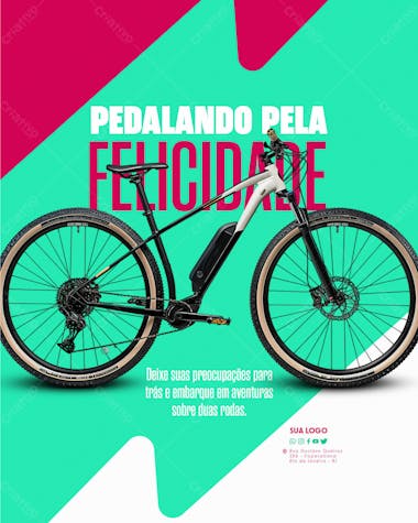 Social media loja de bicicleta pedalando pela felicidade