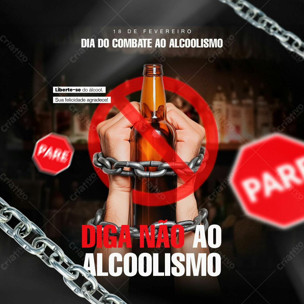 Flyer Dia do Combate ao Alcoolismo PSD Editável