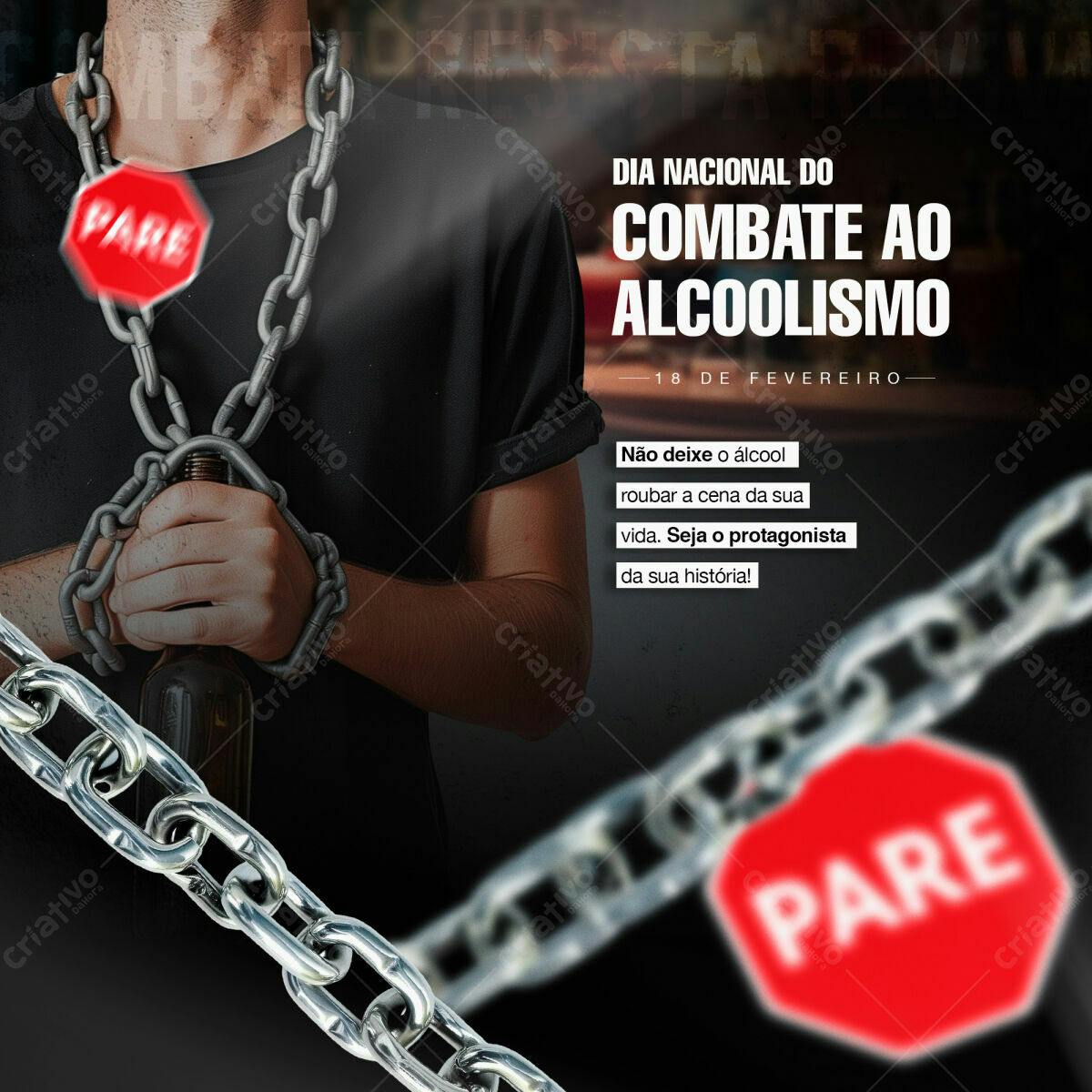 Post para Dia Nacional do Combate ao Alcoolismo PSD Editável