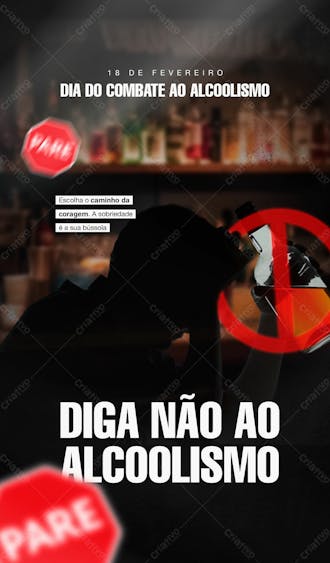 Dia nacional do combate ao alcoolismo 18 de fevereiro social media post story