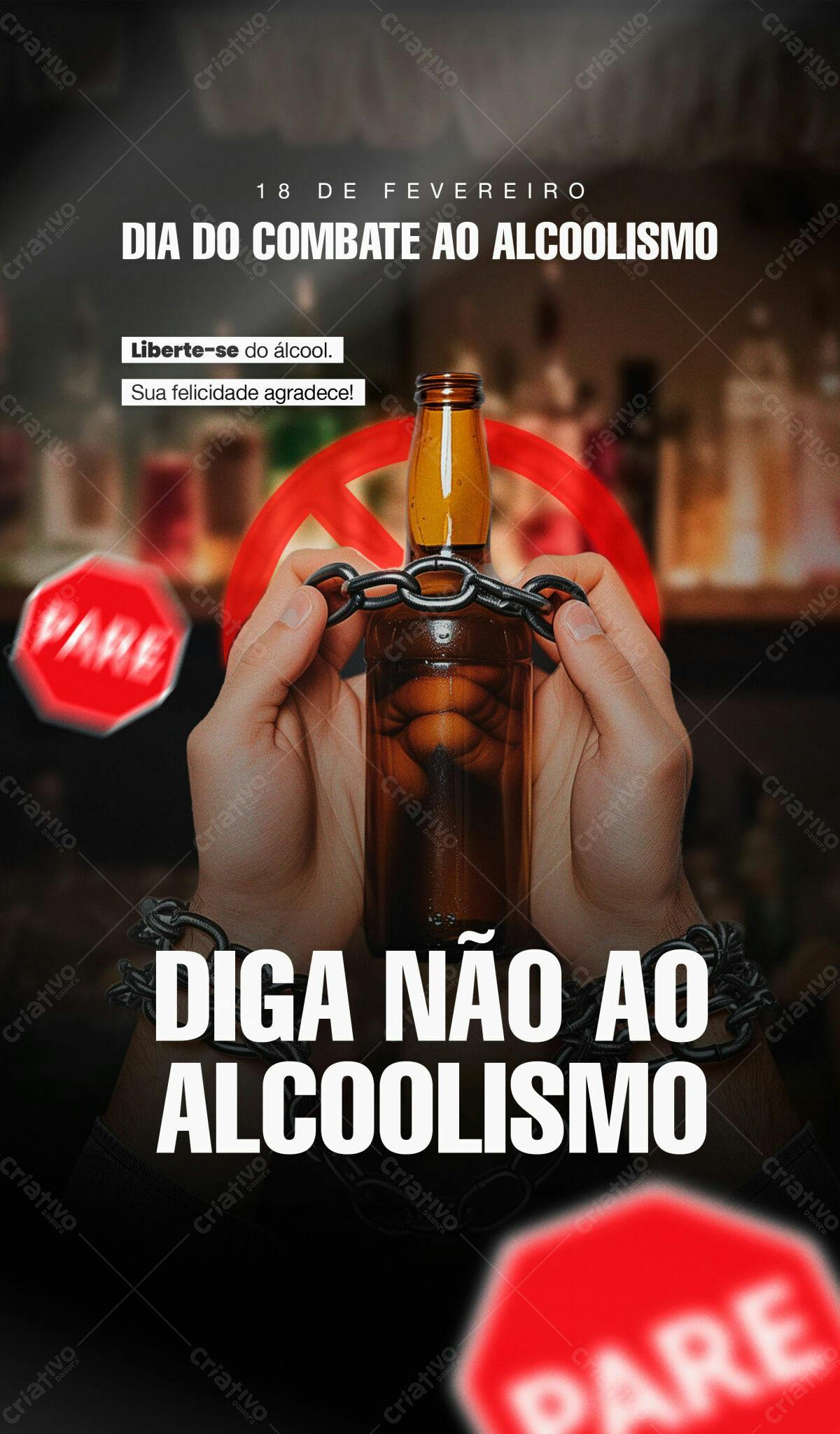 Flyer Dia do Combate ao Alcoolismo PSD Editável