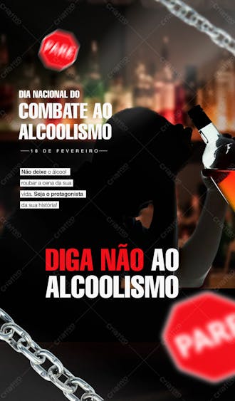 Dia nacional do combate ao alcoolismo 18 de fevereiro social media post story