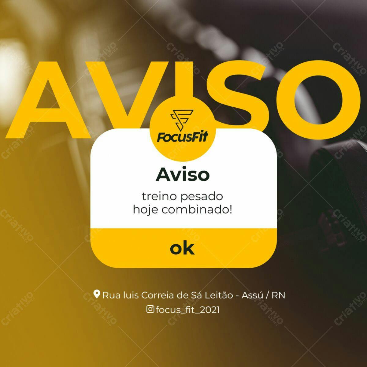 Aviso Treino Pesado Academia PSD Editável