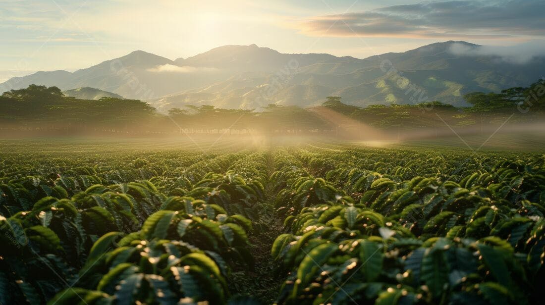 Plantação de café ao amanhecer