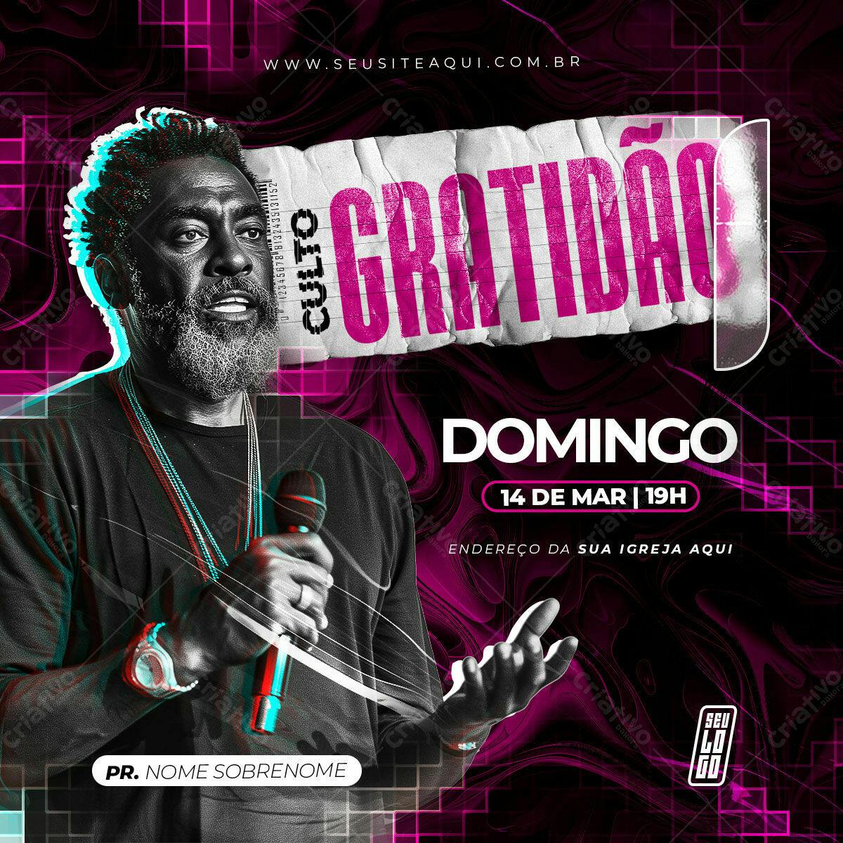 Flyer para Culto de Gratidão PSD Editável