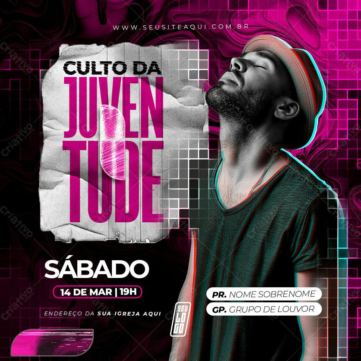 Flyer para Culto da Juventude PSD Editável