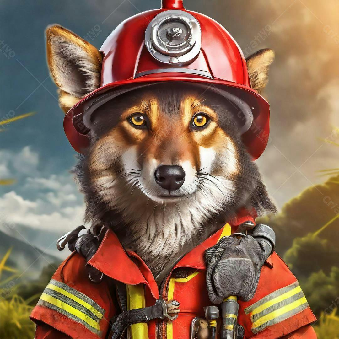 Cachorro Bombeiro com Uniforme Vermelho