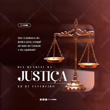 Dia mundial da justiça 20 de fevereiro social media post feed