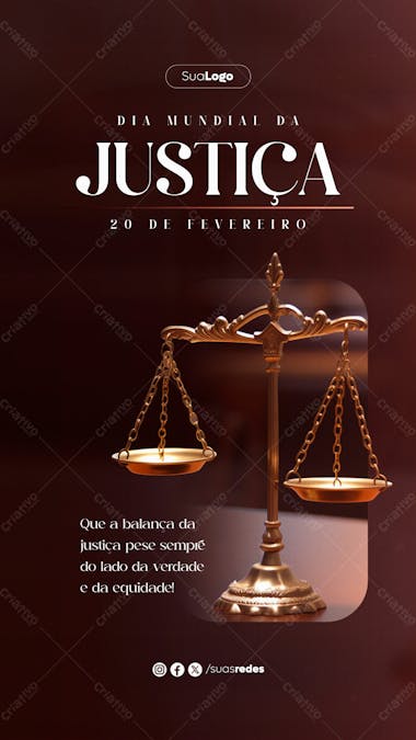 Dia mundial da justiça 20 de fevereiro social media post story