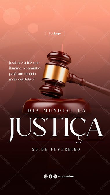 Dia mundial da justiça 20 de fevereiro social media post story