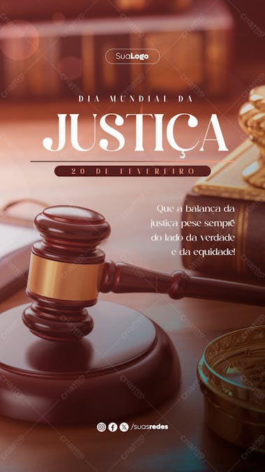 Dia mundial da justiça 20 de fevereiro social media post story