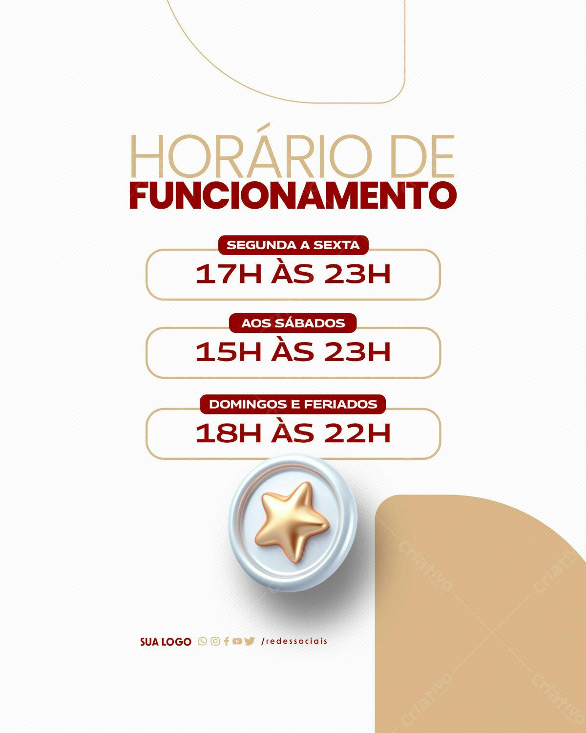 Post de Horário de Funcionamento para Redes Sociais PSD Editável