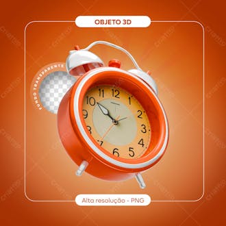 Elemento 3d relógio alarme laranja render