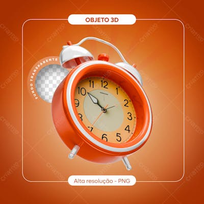 Elemento 3D Relógio Alarme Laranja Render (5)