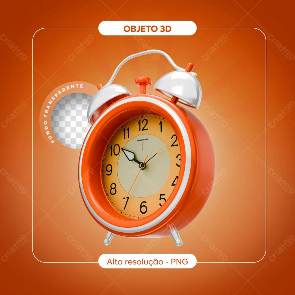 Elemento 3D Relógio Alarme Laranja Render (3)