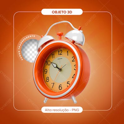 Elemento 3D Relógio Alarme Laranja Render (3)