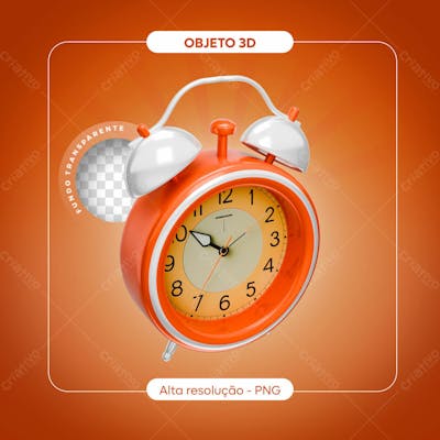 Elemento 3D Relógio Alarme Laranja Render (2)