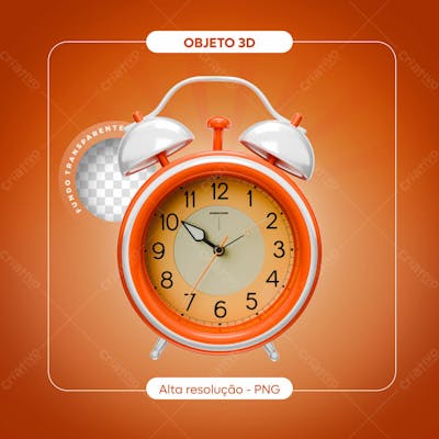 Elemento 3D Relógio Alarme Laranja Render (1)