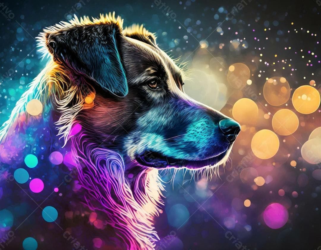 Cachorro com cores vibrantes fundo bokeh