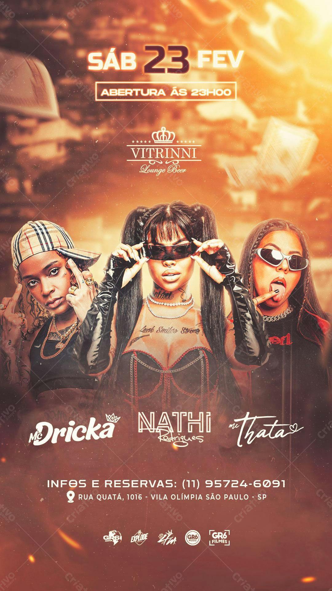 Flyer Festa com Mc Drika, Nathi Rodrigues e Mc Thata PSD Editável