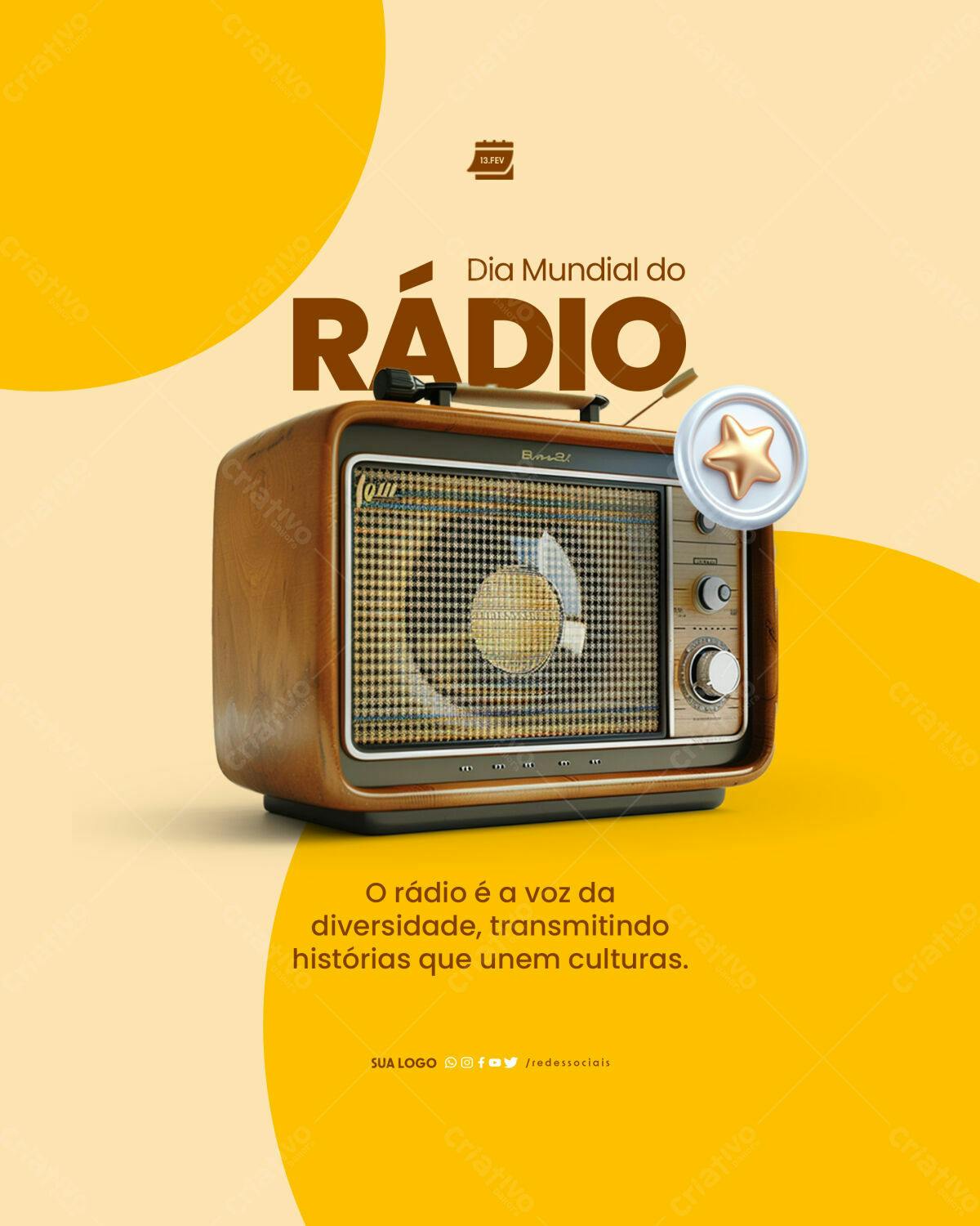 Post para Dia Mundial do Rádio PSD Editável
