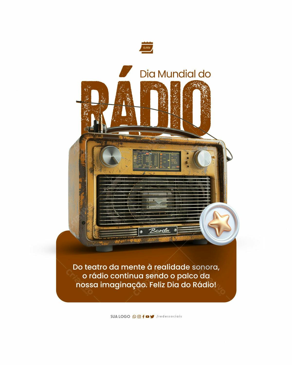 Flyer Dia Mundial do Rádio PSD Editável