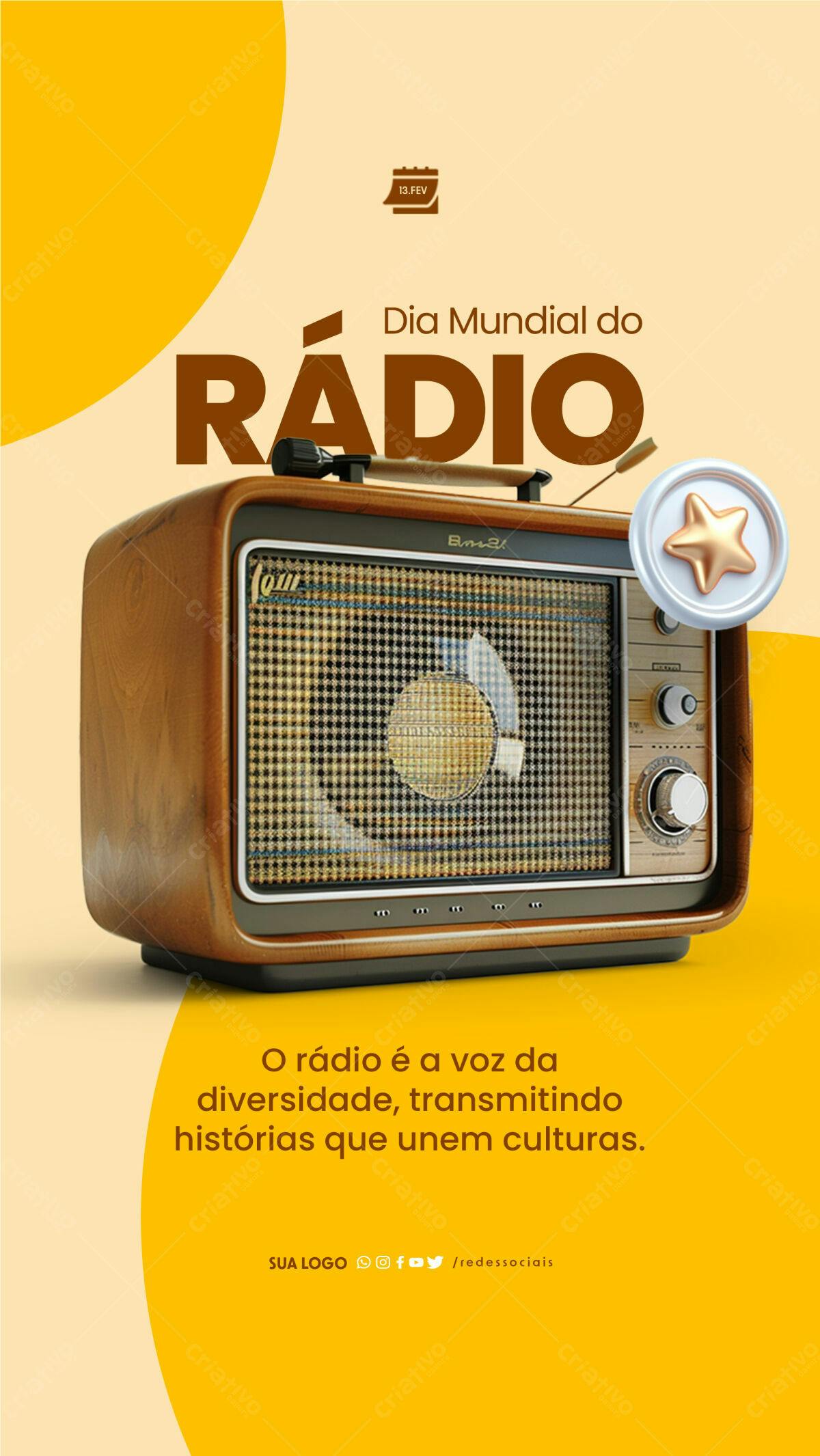 Flyer Dia Mundial do Rádio PSD Editável
