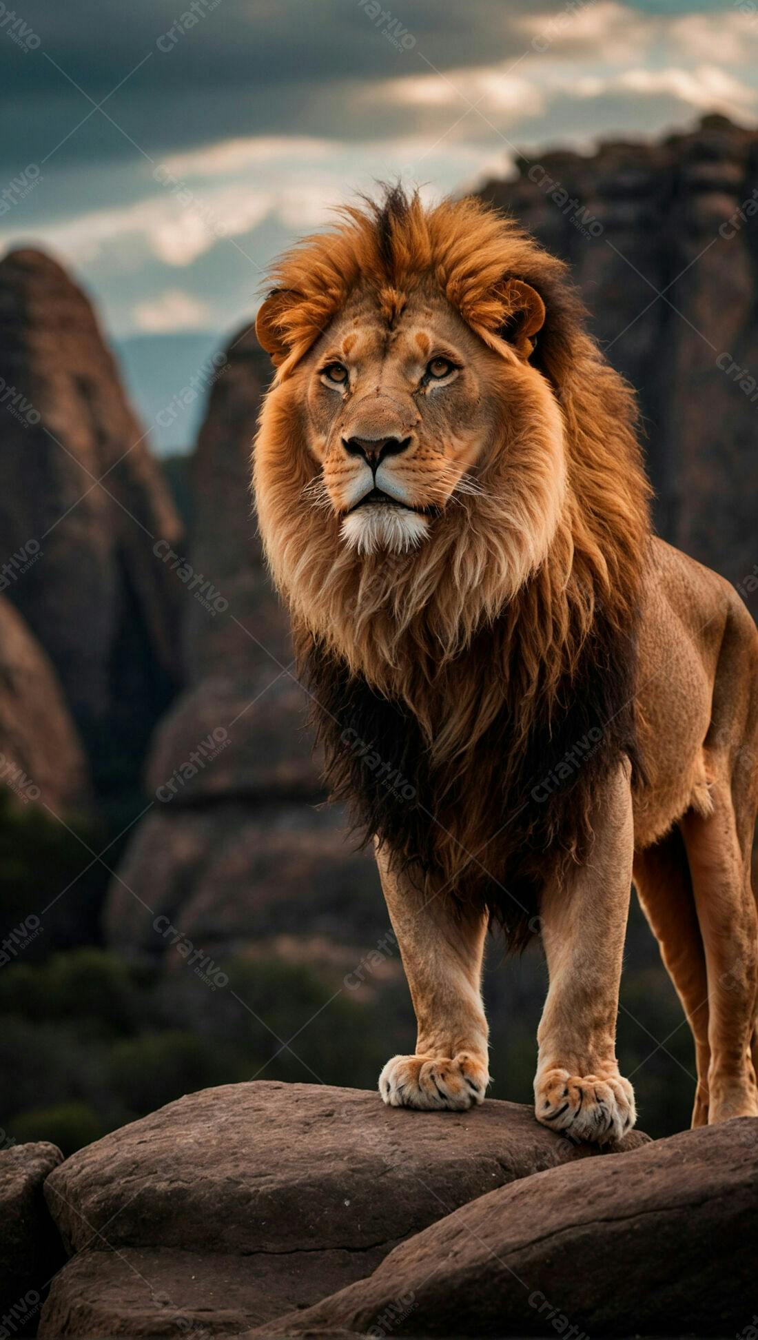 Leão majestoso em rochas paisagem africana