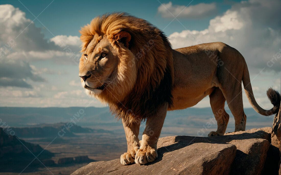 Leão majestoso em penhasco paisagem africana