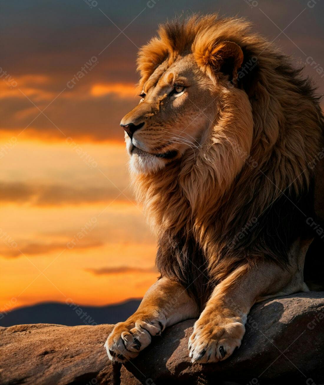 Leão majestoso ao pôr do sol africano
