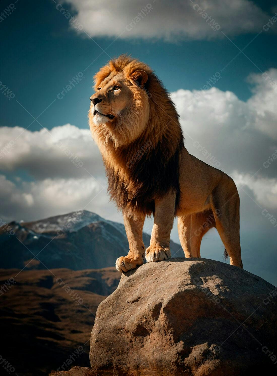 Leão majestoso em rocha montanha
