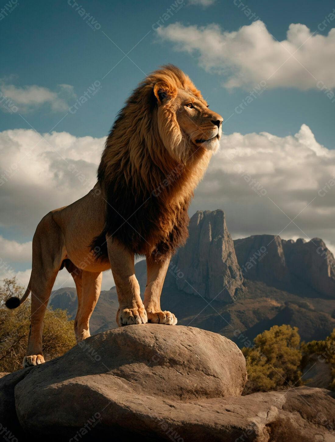 Leão majestoso em rocha montanha africana