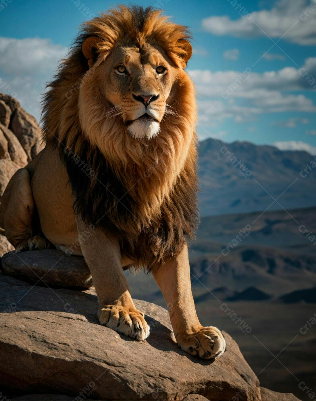 Leão majestoso em paisagem africana