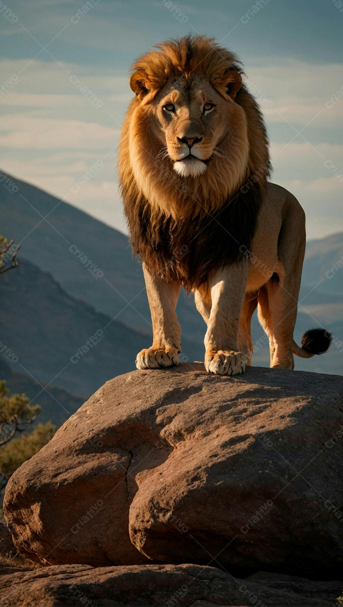 Leão majestoso em rocha paisagem árida