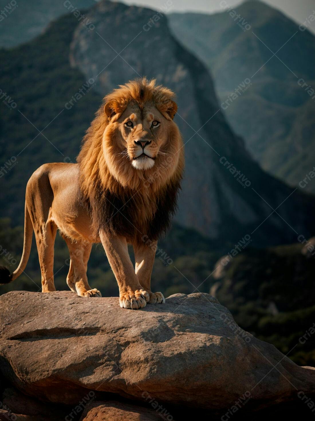 Leão majestoso em montanha rochosa
