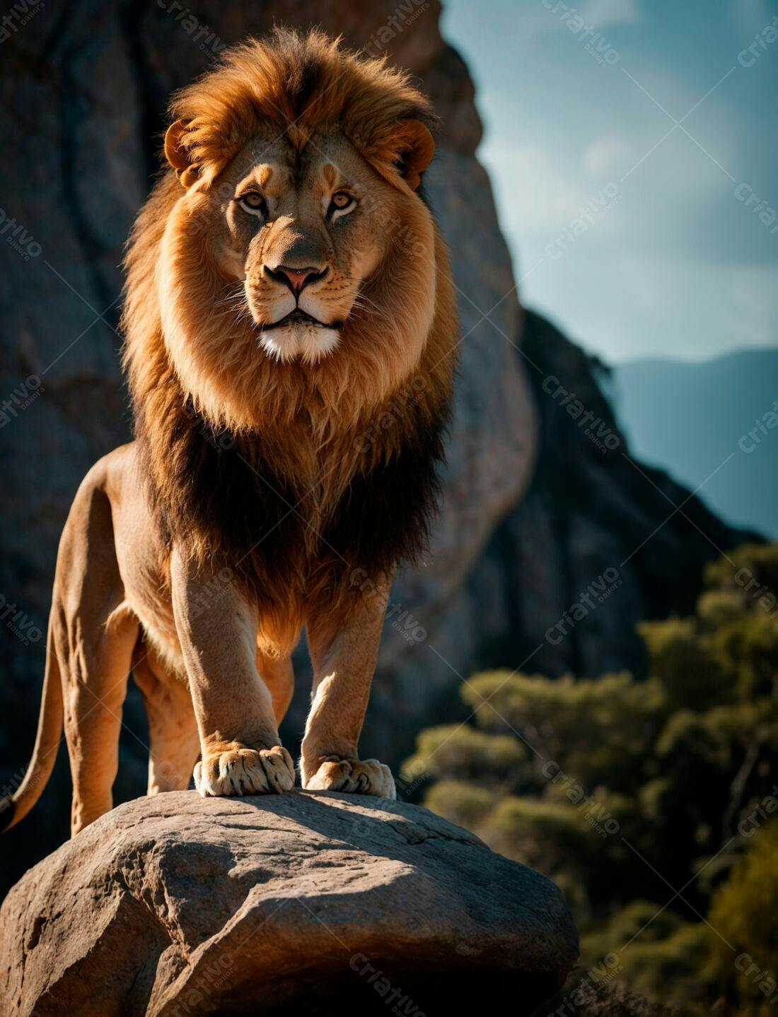 Leão majestoso em rocha paisagem africana