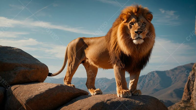 Leão no topo de uma rocha 68