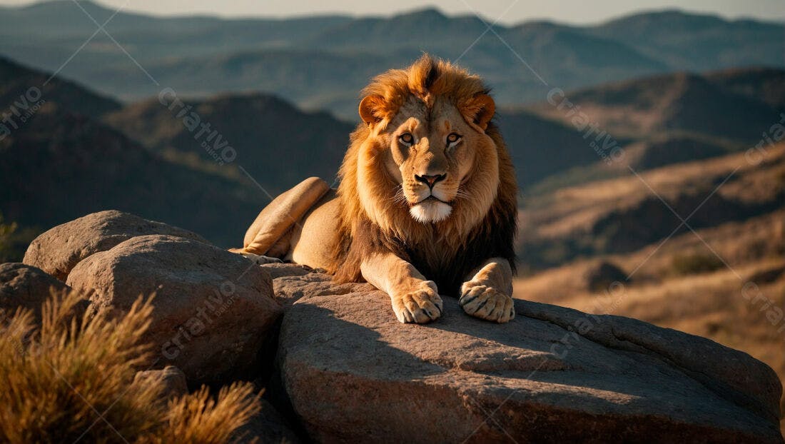 Leão majestoso em rocha paisagem africana