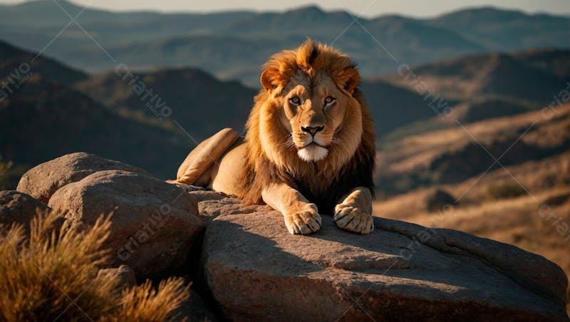 Leão no topo de uma rocha 72