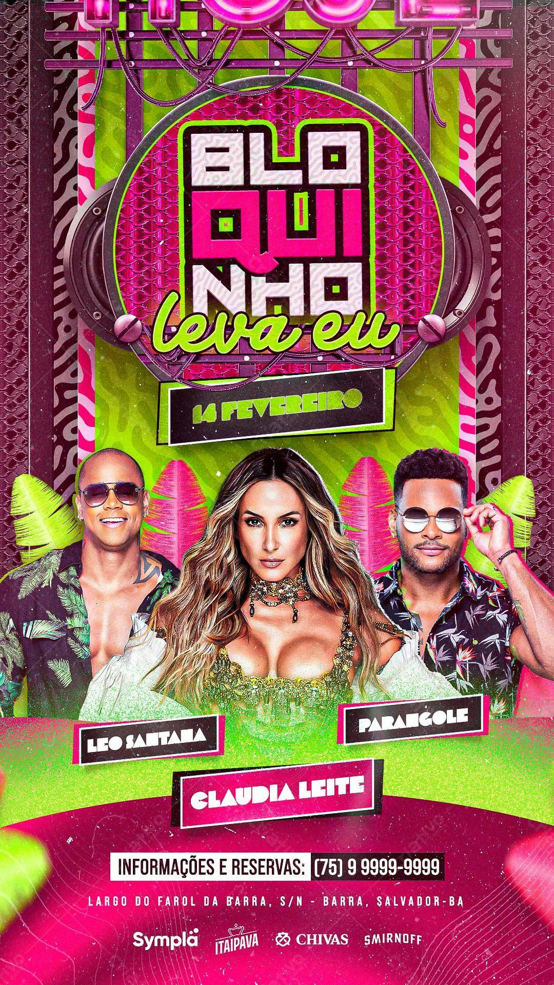 Flyer Festa com Claudia Leite, Leo Santana e Parangolé PSD Editável