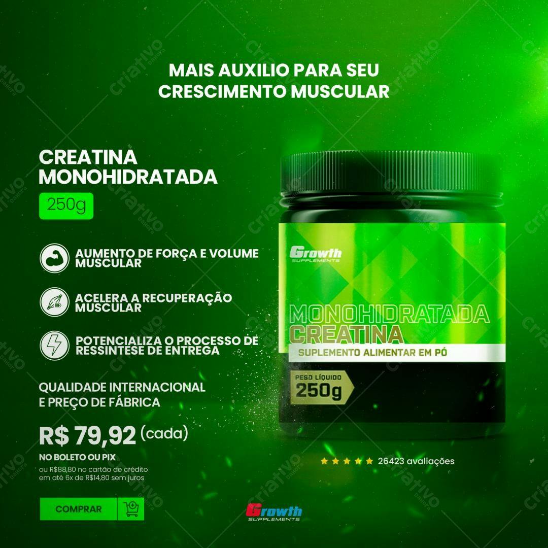 Post de Creatina Monohidratada 250g PSD Editável