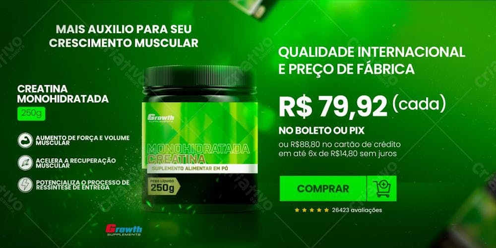 Post Feed Carrossel Creatina Monohidratada Growth Supplement
