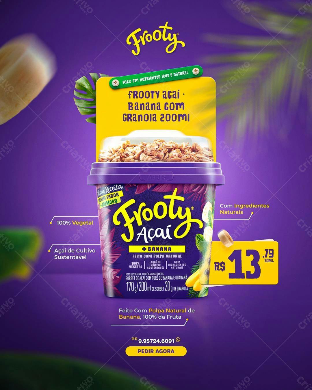 Flyer para Lançamento de Açaí com Banana e Granola PSD Editável