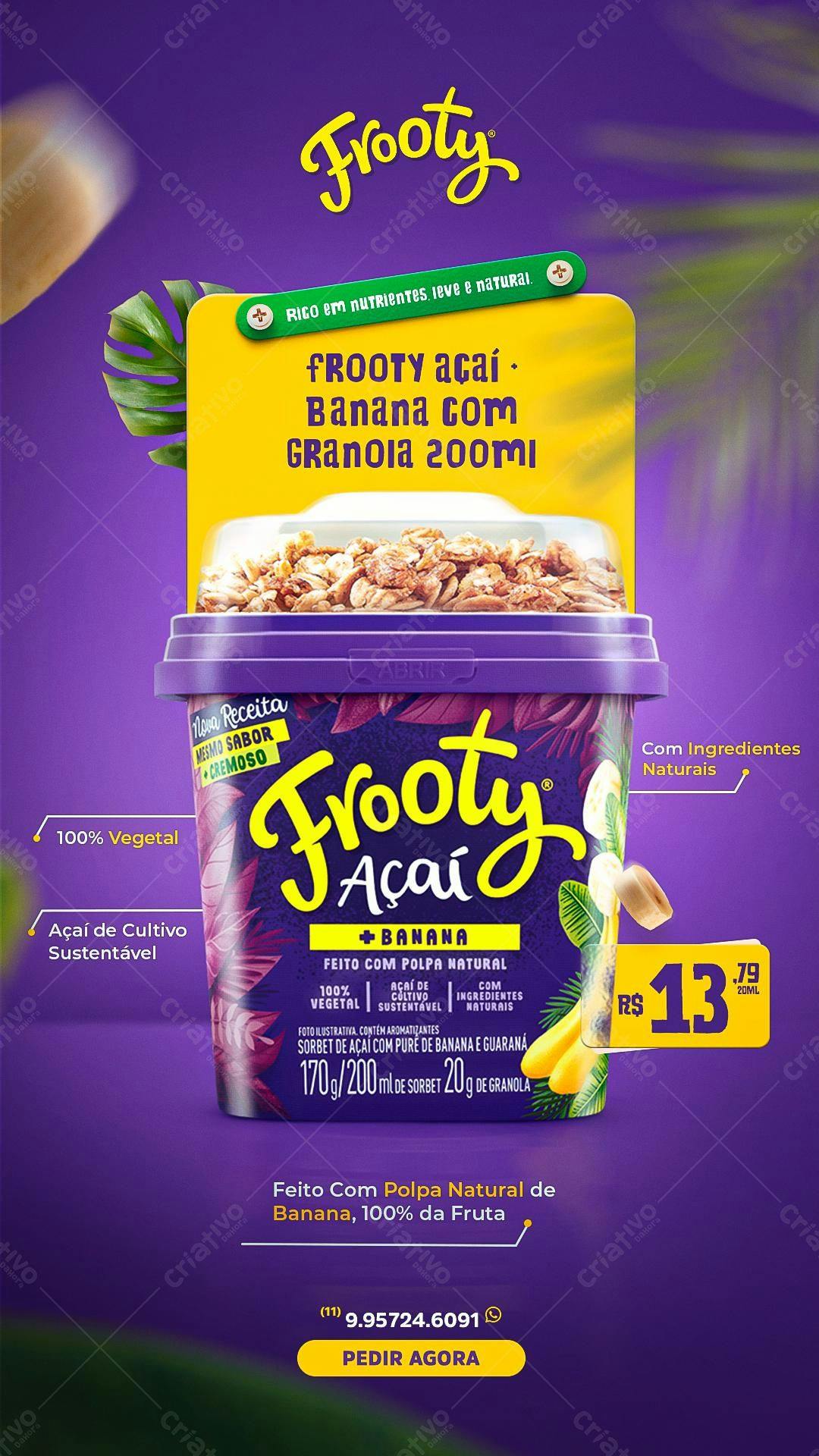 Flyer para Lançamento de Açaí com Banana e Granola PSD Editável