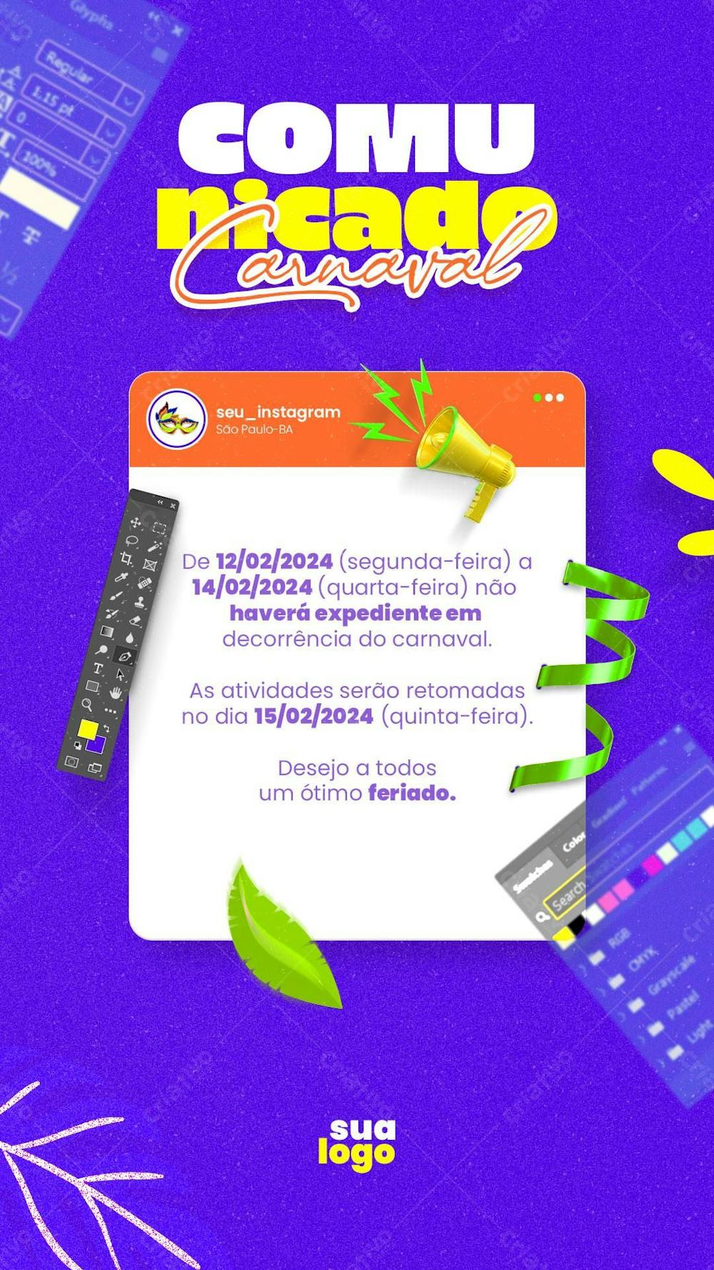 Post Social Media Story Comunicado Carnaval