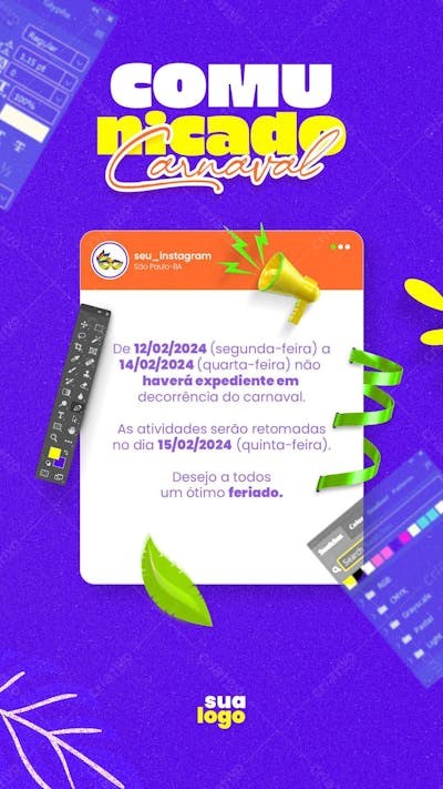 Post Social Media Story Comunicado Carnaval