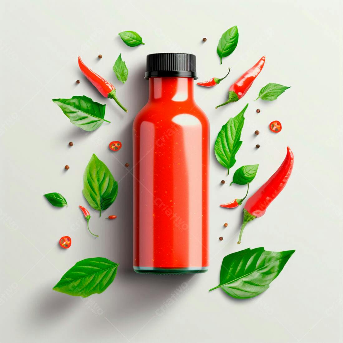 Molho de pimenta artesanal com pimenta vermelha e manjericão