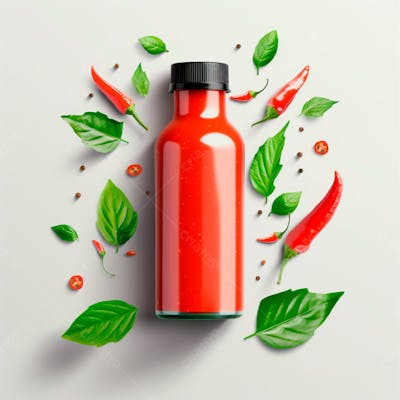 Embalagem De Molho De Pimenta Sem Rótulo Com Folhas E Pimentas 1